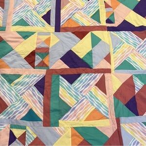 Vintage Quilt Blanket Handmade Homemade 80s Retro Groovy Colorful Bedding